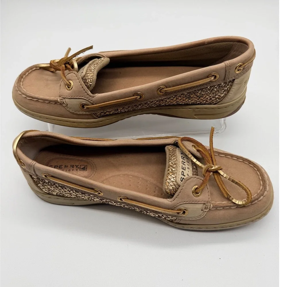 Sperry Top-Sider Angelfish Boat Shoes Women's 7.5M Tan Gold Glitter Leather